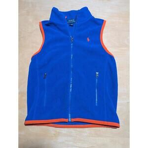 Polo Ralph Lauren Boys Blue W/ Orange By Trim Fleece Full Zip Vest Size M 10-22